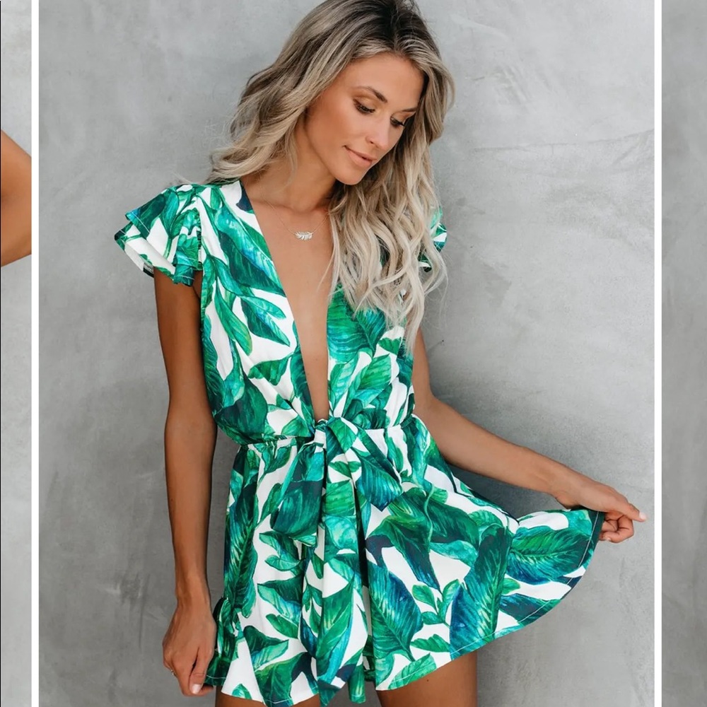 Vici Palm Island Ruffle Tie Romper